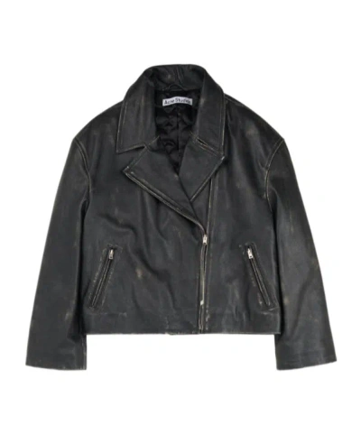 Acne Studios Logo Embossed Lilket Biker Jacket In Black