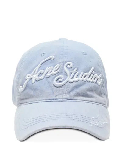 Acne Studios Faded Light Blue Baseball Cap With Logo In Neutral