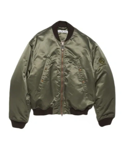 Acne Studios Logo-embroidered Bomber Jacket In Military Green