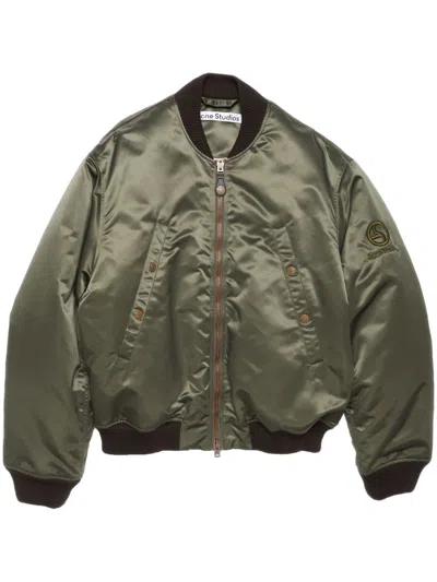 Acne Studios Logo-embroidered Bomber Jacket In Military Green