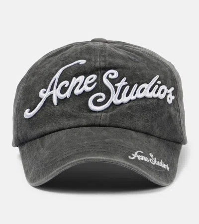 Acne Studios Logo Embroidered Cotton Baseball Cap In Black