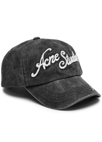 Acne Studios Logo-embroidered Cotton Cap In Black