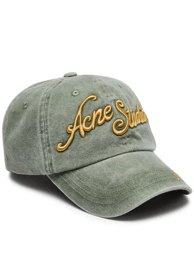 Acne Studios Logo-embroidered Cotton Cap In Green