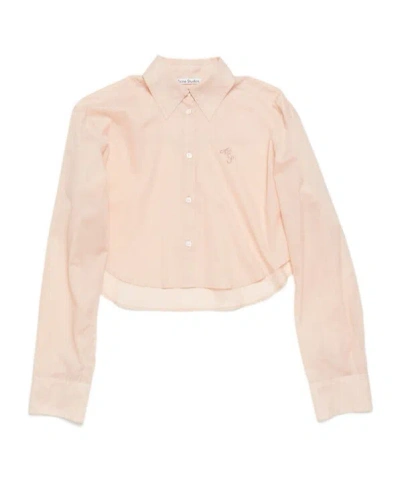 Acne Studios Logo-embroidered Cotton Crop Shirt In Nude