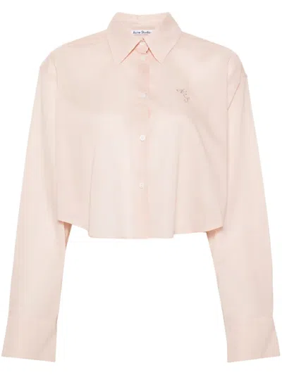 Acne Studios Logo-embroidered Cotton Crop Shirt In Pink