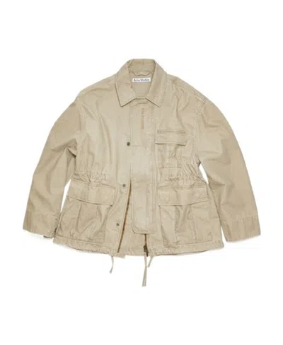 Acne Studios Logo-embroidered Cotton Military Jacket In Nude