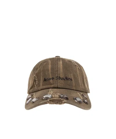Acne Studios Logo Embroidered Distressed Baseball Cap In Brown