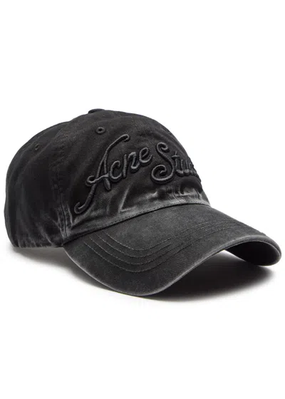 Acne Studios Logo-embroidered Faded Cotton Cap In Black