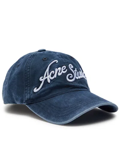 Acne Studios Logo-embroidered Faded Cotton Cap In Blue