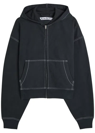 Acne Studios Logo-embroidered Hooded Cotton Sweatshirt In Black