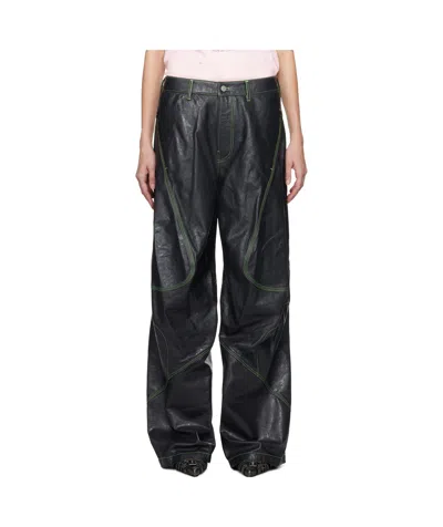 Acne Studios Logo-embroidered Leather Trousers In Black