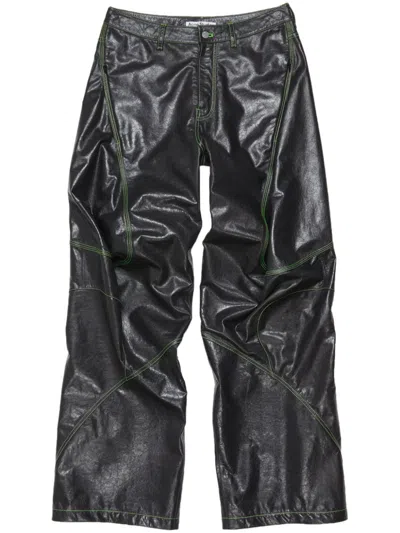 Acne Studios Logo-embroidered Leather Trousers In Anthracite Grey
