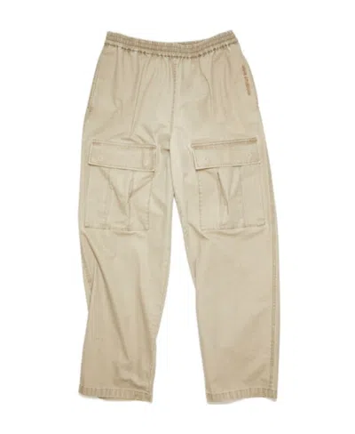 Acne Studios Logo Embroidered Mid-waist Pants In Nude