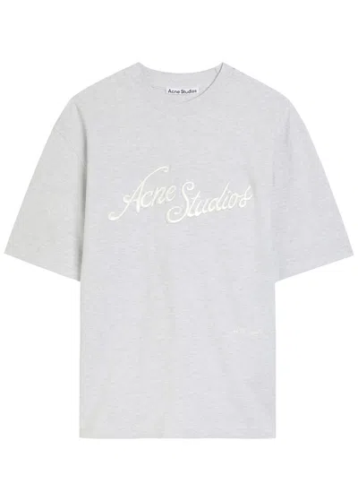 Acne Studios Logo-embroidered Piqué Cotton T-shirt In Gray