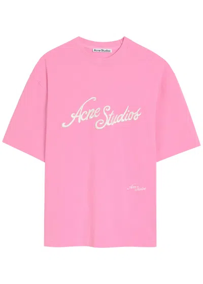 Acne Studios Logo-embroidered Piqué Cotton T-shirt In Pink