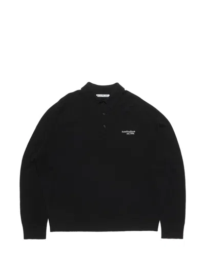 Acne Studios Logo-embroidered Polo Shirt In Black