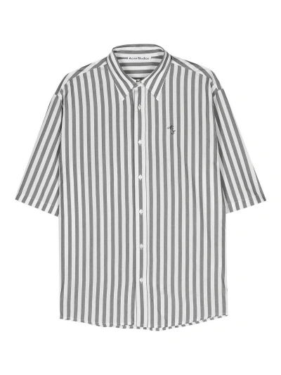 Acne Studios Embroidered Initials Striped Shirt In Patterned White