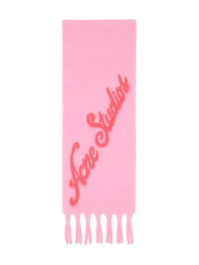 Acne Studios Logo Fringed Scarf In Pink