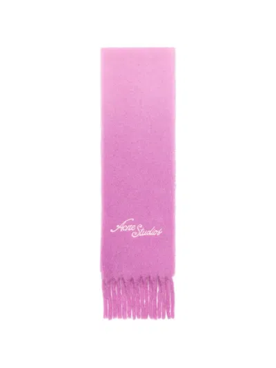 Acne Studios Logo Fringed Scarf In Purple