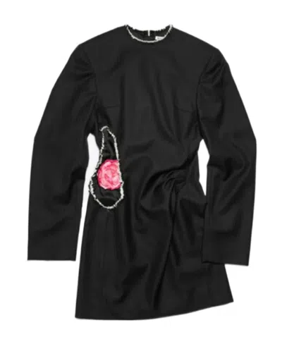 Acne Studios Textured Floral Cut-out Long Sleeve Dress In Black