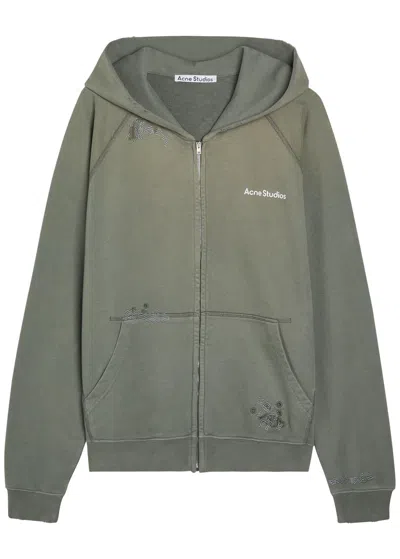 Acne Studios Logo Hooded Zip-through Cotton Sweatshirt In Green