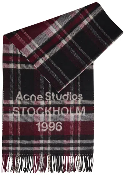 Acne Studios Logo-intarsia Checked Wool-blend Scarf In Brown