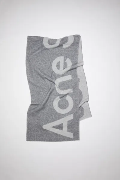 Acne Studios Logo Wool Blend Scarf In Grey