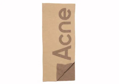 Pre-owned Acne Studios Logo Jacquard Scarf In Camel Brown