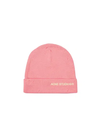 Acne Studios Logo Knitted Hat In Pink