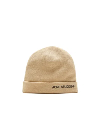 Acne Studios Logo Knitted Wool Hat In Nude