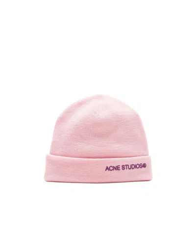 Acne Studios Logo Knitted Wool Hat In Pink