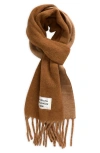 Acne Studios Logo Label Alpaca & Wool Blend Fringe Scarf In Camel/beige