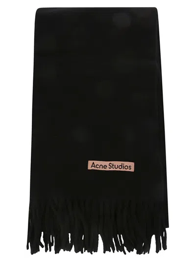 Acne Studios Logo Label Fringe Scarf In Black