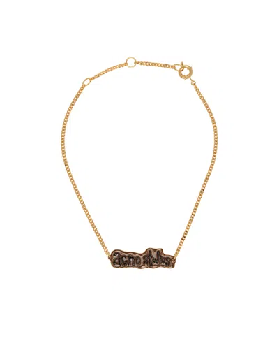 Acne Studios Logo Label Necklace In Yellow