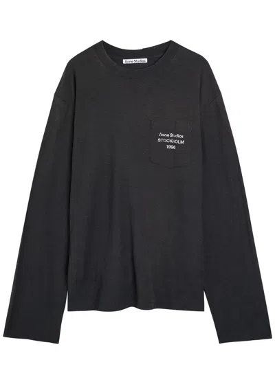 Acne Studios Logo Long Sleeve Cotton-blend T-shirt In Gray