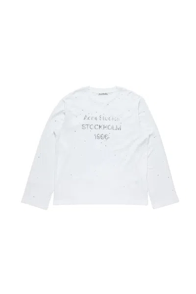 Acne Studios Logo Long Sleeve Crewneck T-shirt In White