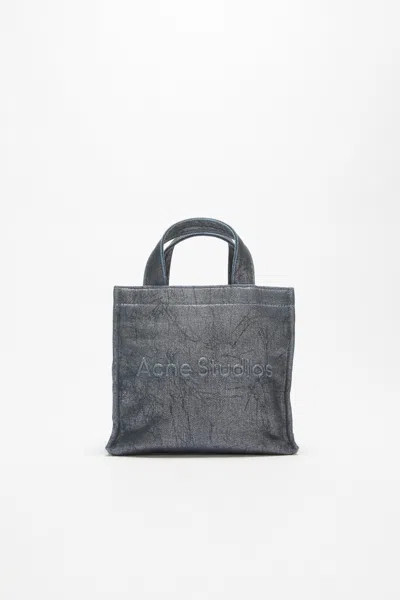 Acne Studios Logo Mini Shoulder Tote Bag In Silver,blue