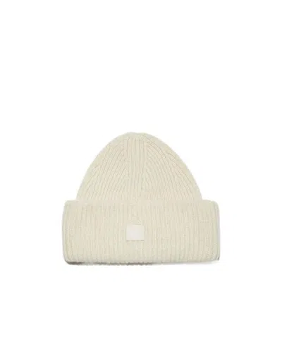 Acne Studios Logo Motif Rib-knit Beanie In Nude