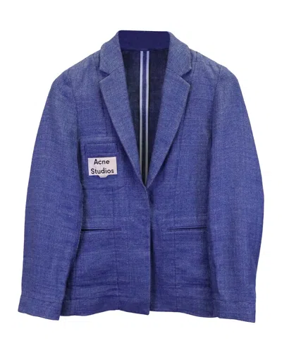 Acne Studios Logo Patch Blazer In Blue Linen