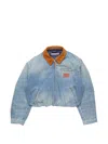 Acne Studios Leather Collar Denim Bomber Jacket In Blue