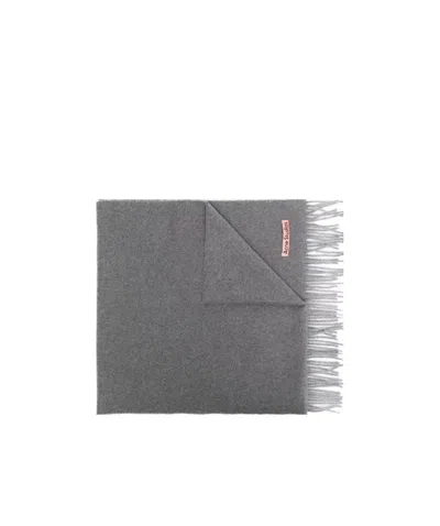Acne Studios Logo Patch Cashmere Scarf In Gray