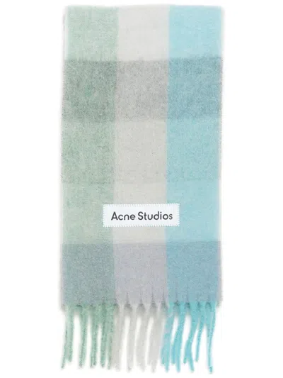 Acne Studios Logo-patch Checked Scarf In Grey