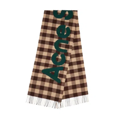 Acne Studios Logo-patch Checked Wool Scarf In Nude