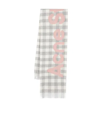 Acne Studios Logo-patch Checked Wool Scarf In White