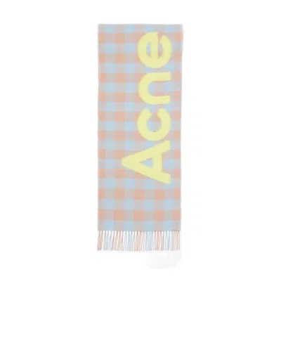 Acne Studios Logo-patch Checked Wool Scarf In White
