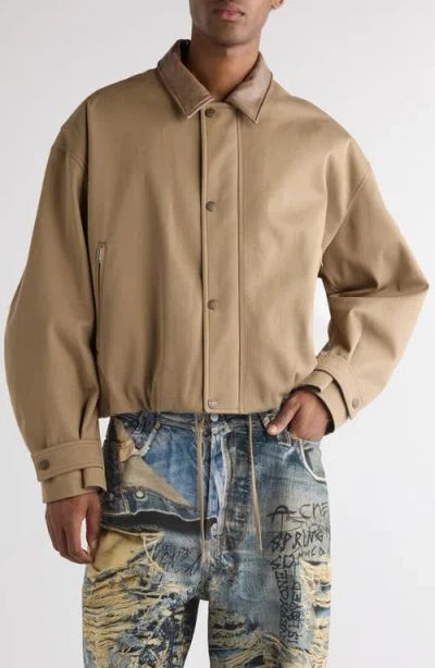 Acne Studios Logo Patch Cotton Bomber Jacket In Khaki Beige