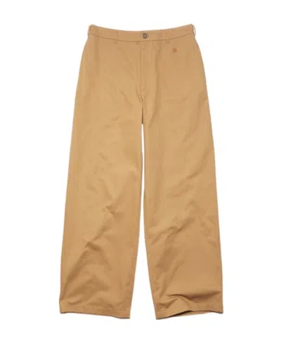 Acne Studios Logo-patch Cotton Straight-leg Trousers In Nude