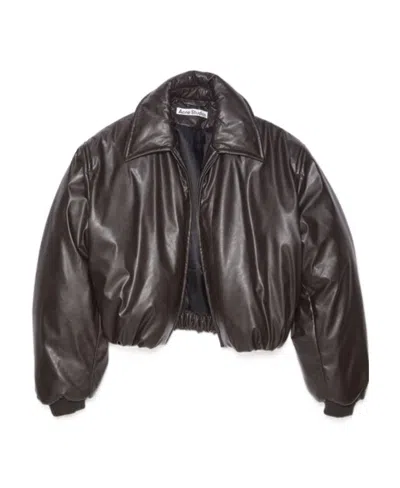 Acne Studios Faux Leather Bomber Jacket In Dark Brown