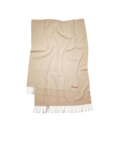Acne Studios Logo-patch Frayed-edge Scarf In Nude