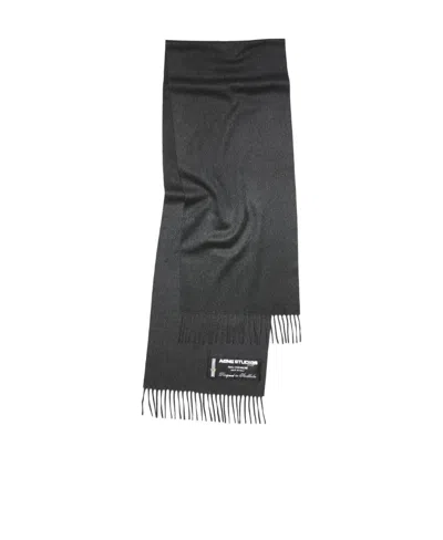 Acne Studios Logo-patch Fringed Cashmere Scarf In Black